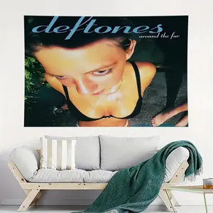 Deftones Around the Fur Artistic Polyester Wall Flag, Machine Washable Wall Art Print, 90s Nu Metal Aesthetic Home Decor, College Dorm Decoration