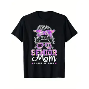 Comfortable Plus Size Senior Mom TShirt for 2026 Graduation Celebration with Breathable Fabric Bow Diploma Design and Casual Fit