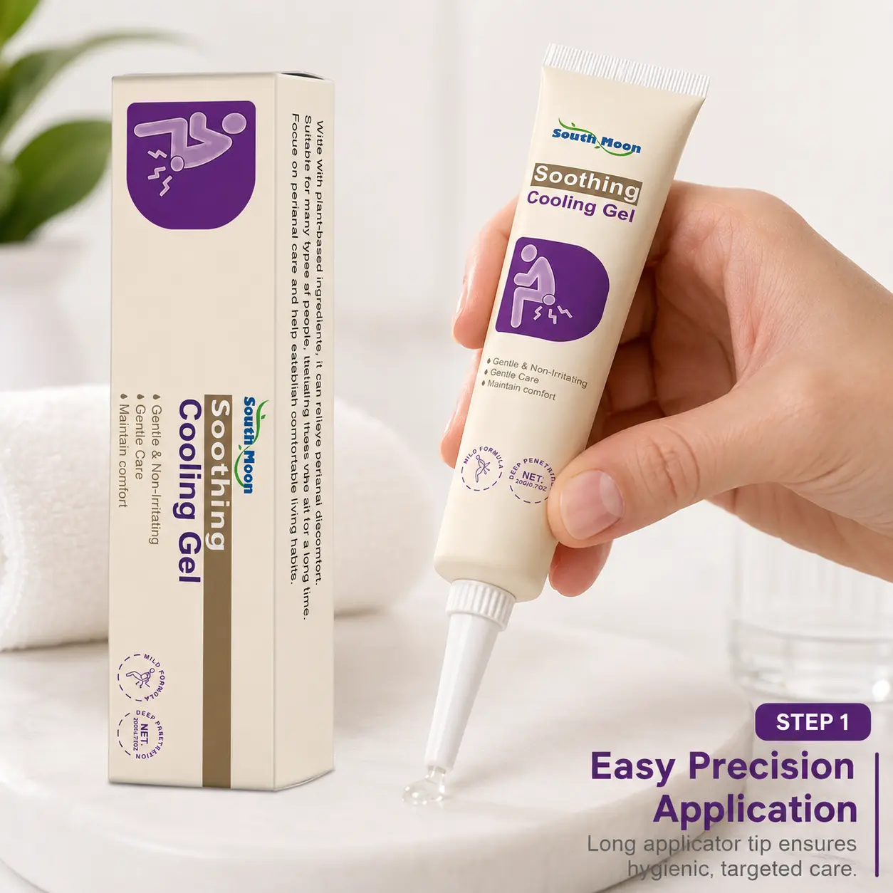 Cooling Hydration Gel Body Lotions & Creams with Precision Applicator, Plant-Based Gentle Non-Irritating Formula for Adults' Sensitive Skin, Portable Hygiene Tube, 24-Month Shelf Life