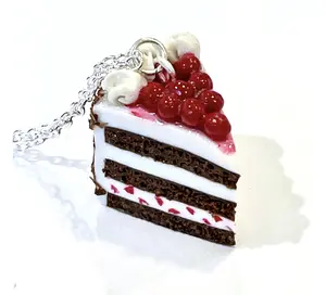 Polymer Clay Black Forest Cake Charm, Necklace, Keychain | Unique Gift | Food Jewelry