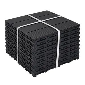 heavy-duty & recyclable Wood-Plastic Interlocking Deck Tiles 11.8" x 11.8",9PCS, Waterproof Outdoor and Indoor for Patio, Balcony (Black)
