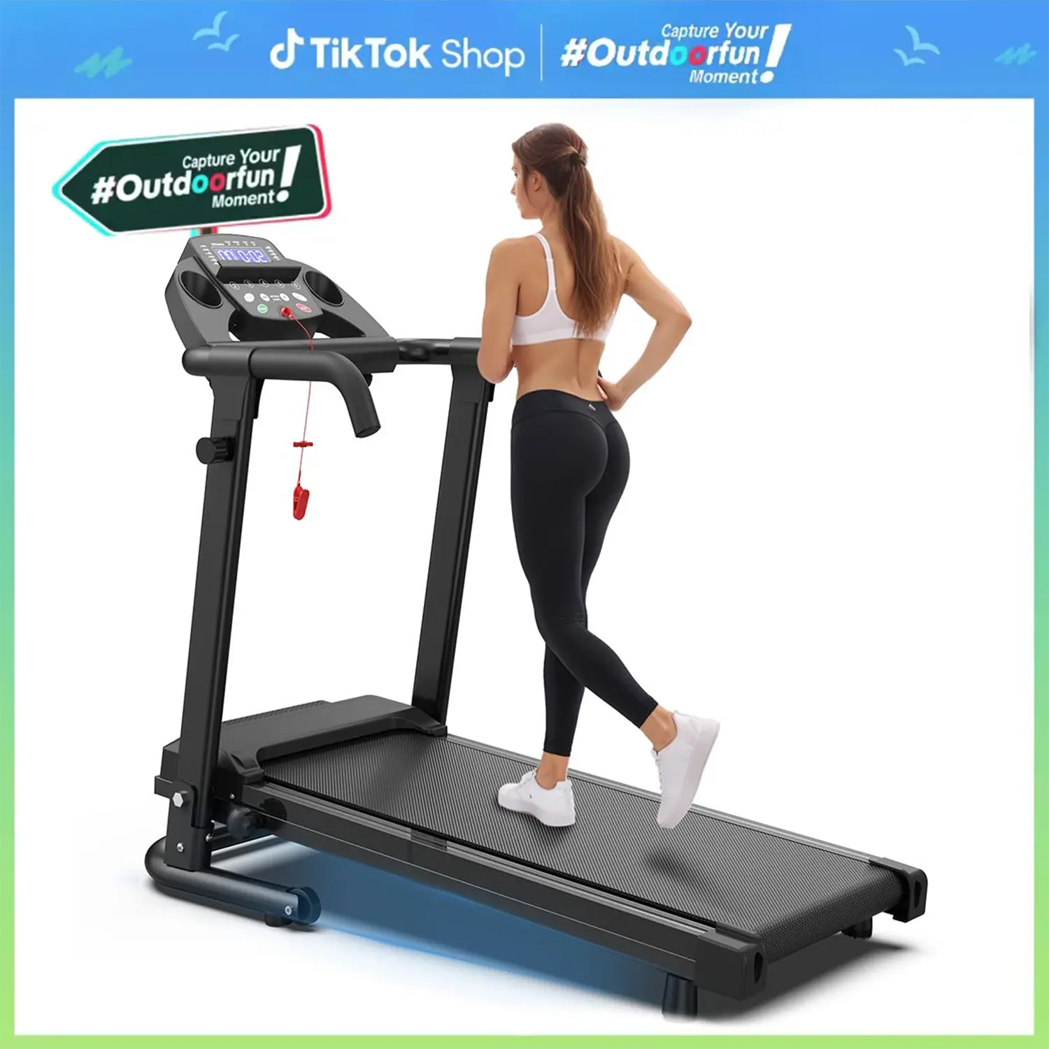 LIVIVOX Heavy-Duty Foldable Walking Jogging Pad, Automatic Folding Home Treadmill with 300LBS Capacity, Wheels, Remote Control, LED Display for Small Spaces, Portable Fitness Equipment