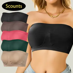 [5PCS] for Comfortable Sleep, Seamless No Steel Ring Strapless Invisible Full Cup Lingerie for Women Wireless Bra Underwire Minimizer