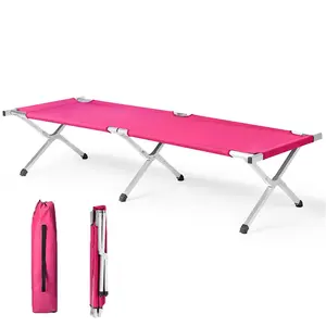 Camp Bed, Portable Folding Camping Cot for Adults,Indoor Outdoor Portable Sleeping Cot for Hiking, Camping with Carrying Bag (Pink)