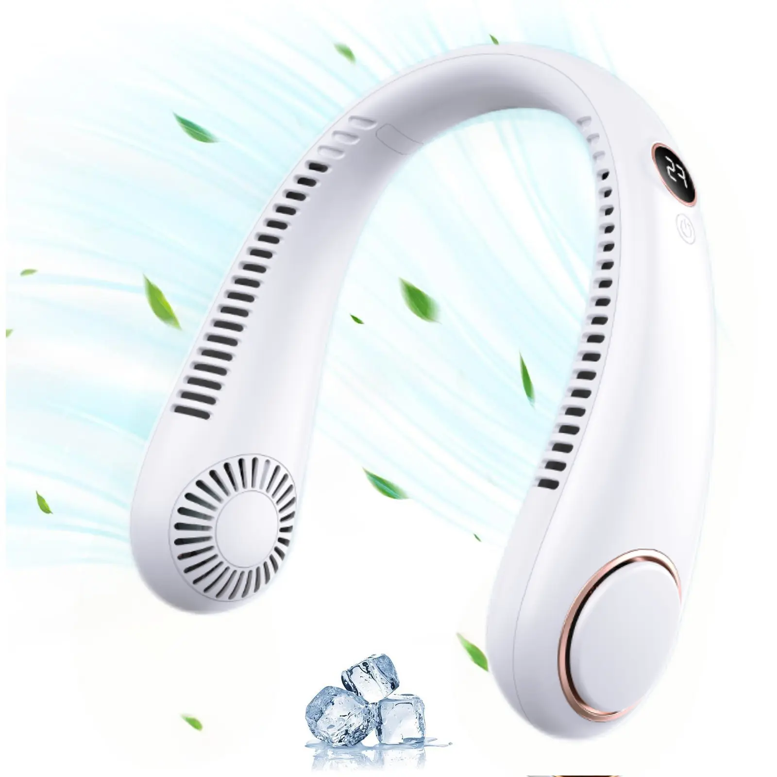 Bladeless Neck Fan with LED Digital Display 5 Speed Simulated Natural Wind Lightweight Hands Free Hanging Neck Cooler for Sports Commute Sleep