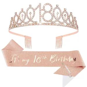 Crown and Pearl Pin Set for 18th Birthday - It's My 18th Birthday Sash, Tiara, Cake Topper, Decorations and Gift for Her Daughter Rhinestone