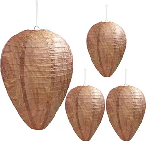 4 Pack Fake Wasp Nest Decoy, Natural Hornet Repellent, Hanging Outdoor Deterrent for Patio, Backyard, and Garden