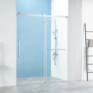 60.in W x 76.in Semi-Frameless Black Shower Door with Clear Tempered Glass Easy Roller System Sliding Door with Handle Water-proof Seal for Bathroom