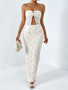 White Dress – 2 Piece Lace Skirt Set With Crop Top – 2 Piece Sets Women – Sundress – Summer Outfits – Beach Outfits – Women's Clothing – Cute Summer Outfit