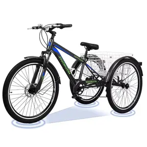 MOONCOOL Adult Mountain Tricycle, 7 Speed Three Wheel Bike, 24/26/27.5 Inch Adults Trikes for Seniors with Shopping Basket, Exercise Men's Women's Tricycles