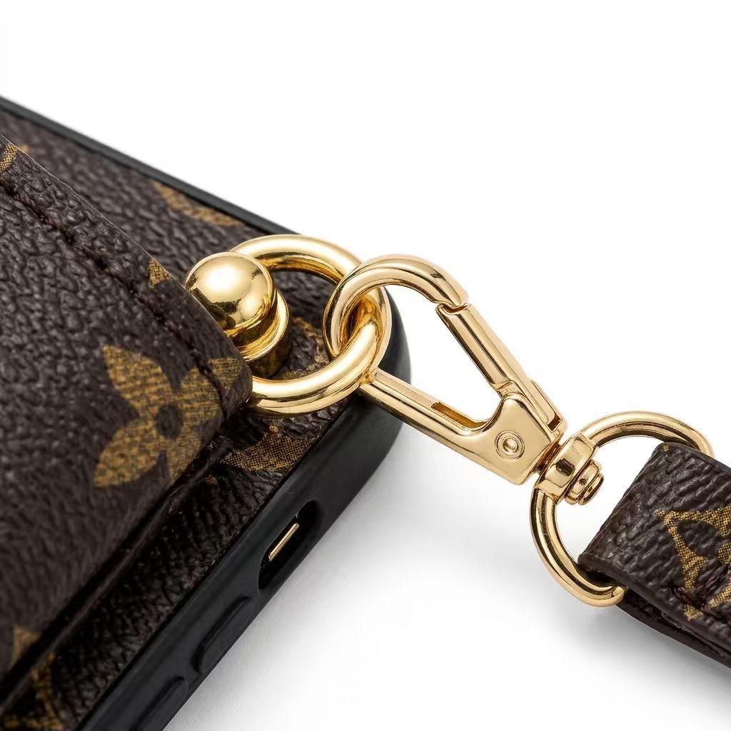 iPhone 16 Pro Max Case with Bear Shoulder Strap & Card Holder for iPhone17ProMaxCase Protective Cover with  Pattern and Gold Hardware