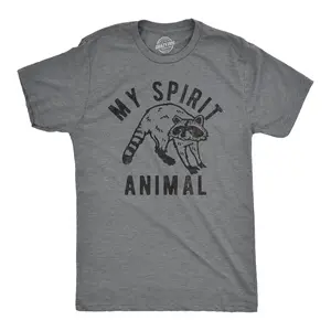 Mens My Spirit Animal Raccoon T Shirt Funny Sarcastic Joke Tee for Guys Mens Funny T Shirts Cool Vintage Fashion T-Shirt Gift Classic Menswear Sarcastic Apparel for Men Funny Animal Short Sleeve Novelty Tees Dark Grey