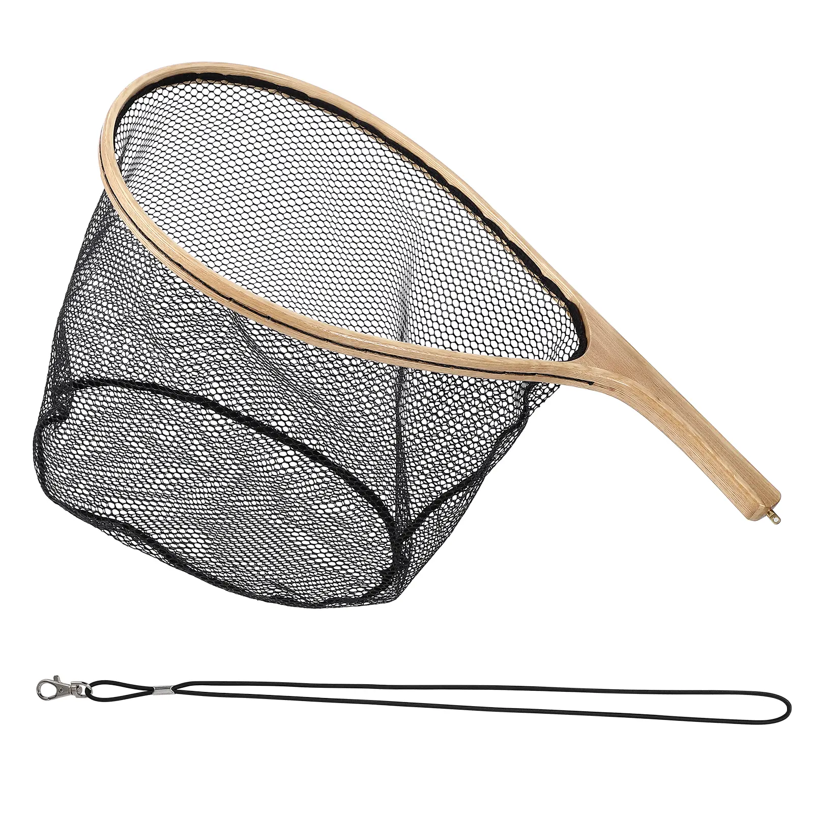 Fly Fishing Landing Net with Classic Wood Handle, Black Rubber Coated Mesh for Safe Catch and Release, Portable Freshwater Dip Net for Trout & Bass, Compact Fishing Gear for Men & Father’s Day Gifts, Lightweight & Durable Outdoor Tackle