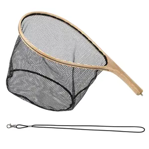 Fly Fishing Landing Net with Classic Wood Handle, Black Rubber Coated Mesh for Safe Catch and Release, Portable Freshwater Dip Net for Trout & Bass, Compact Fishing Gear for Men & Father’s Day Gifts, Lightweight & Durable Outdoor Tackle