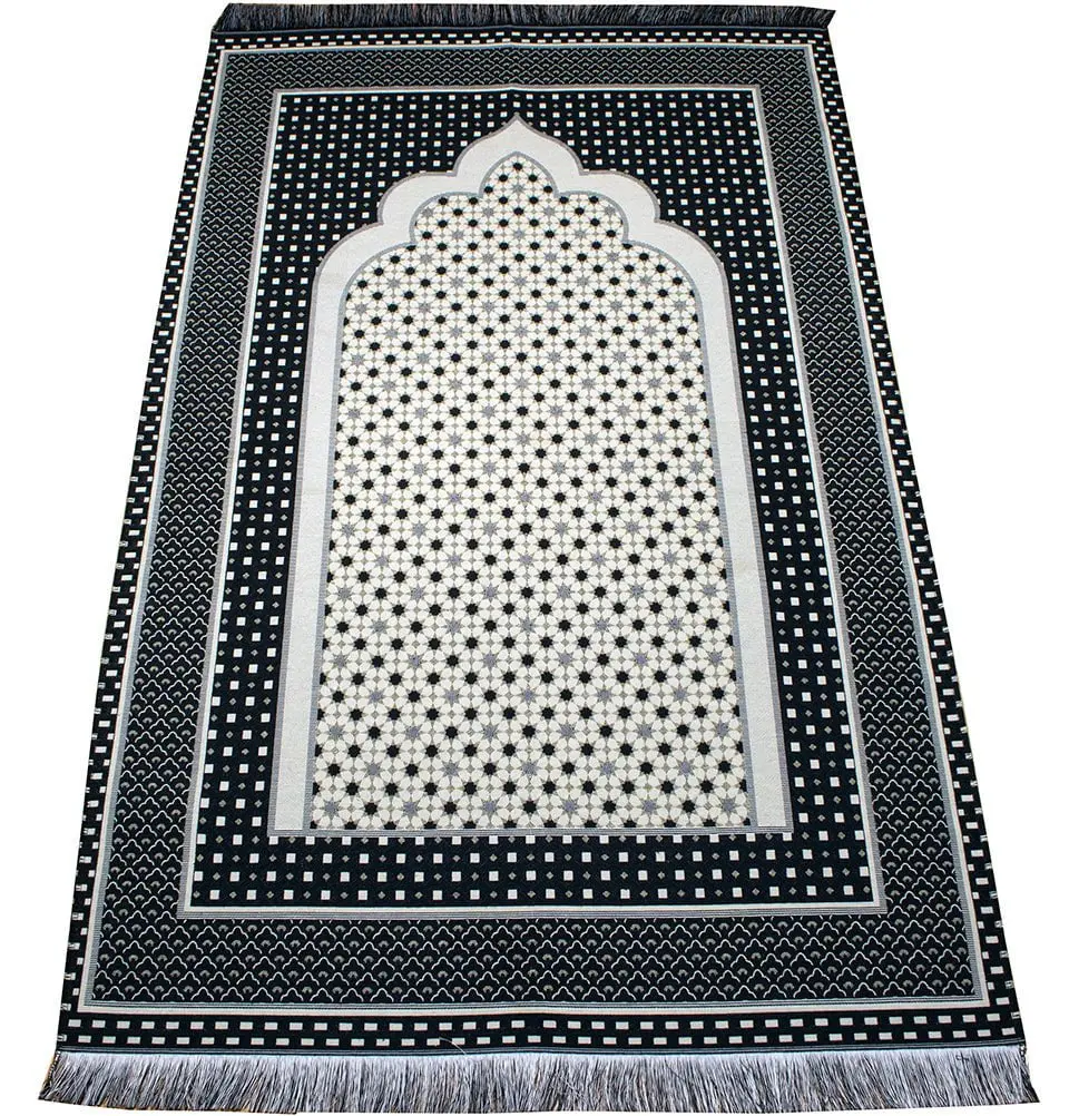 Cotton Woven Islamic Prayer Mat Hira Diamond - Black Cotton Woven Islamic Prayer Mat Hira Diamond - Black