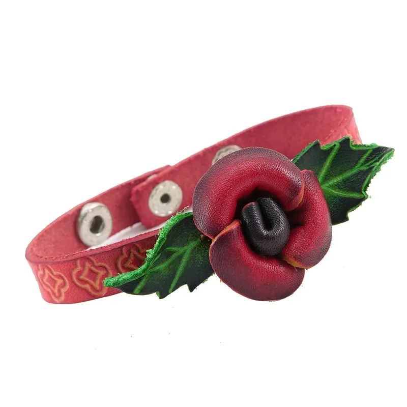 Handmade leather flower rose bracelet