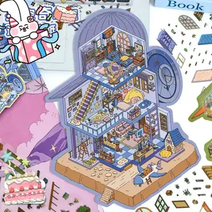 3D Double-Layer Stress-Relief Scrapbook DIY Stickers ： Starry house -  (Deluxe Large Size)