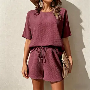 Women's Textured Two Piece Set, Flowy Dolman Sleeve Top and Shorts Outfit, Summer Casual Matching Set，Mother's Day Gift
