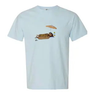 Hot dog on beach dachshund embroidered summer comfort colors Tshirt / summer dachshund Tshirt / embroidered summer shirt/ oversized tee / summer tee