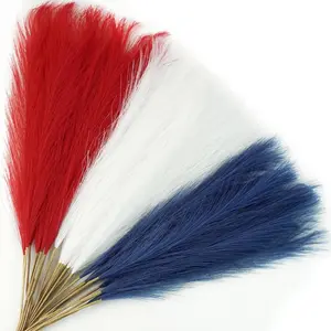 30pcs 4th of July Decorations Faux Pampas Grass, 21.6in Red White and Blue Artificial Pompous Grass Patriotic Fake Pampas Stems Vase Filler for Home Table Independence Day Memorial Day