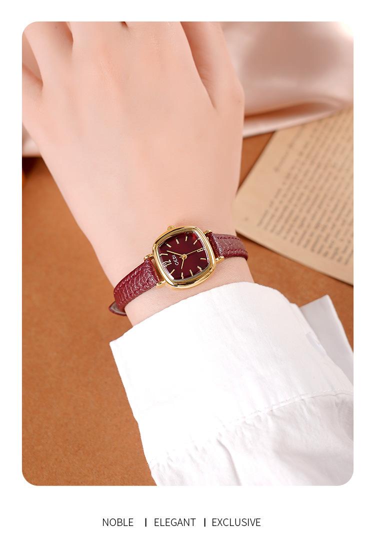 GEDI Vintage Oval Leather Watch for Women - Small Dainty Quartz Wristwatch, Minimalist Ancora Red Aesthetic Watch