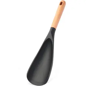 Silicone Cooking Spoon with Wooden Handle for Nonstick Cookware Heat-Resistant Spatula for Baking Mixing Flipping Scraping & Serving Easy Cleanup Food-Grade Material