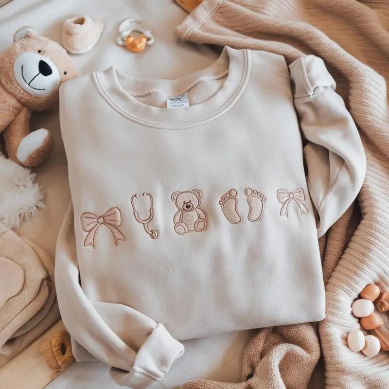 [MADE IN US] Embroidered NICU Nurse Sweatshirt, NICU Rn Coquette Bows Shirt, Neonatal Nurse, Neonatal ICU Shirt, Nurse Appreciation, Rn Nurse Shirt Gift