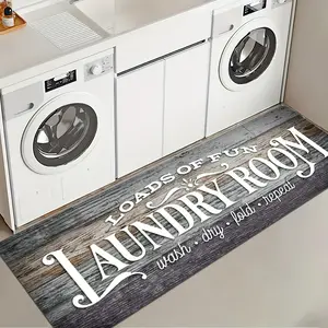Non-Slip Heavy-Duty Laundry Room Runner Rug 48"x17" Washable Farmhouse Retro Floor Mat with Rubber Backing Thick Low-Pile Machine-Made