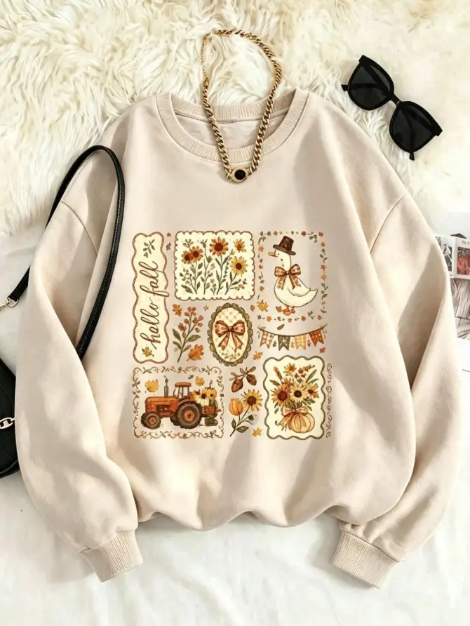 Thanksgiving Sweatshirt, Fall Duck Sweatshirt, Farm Fall Sweatshirt, Autumn Pumpkin Sweatshirt,