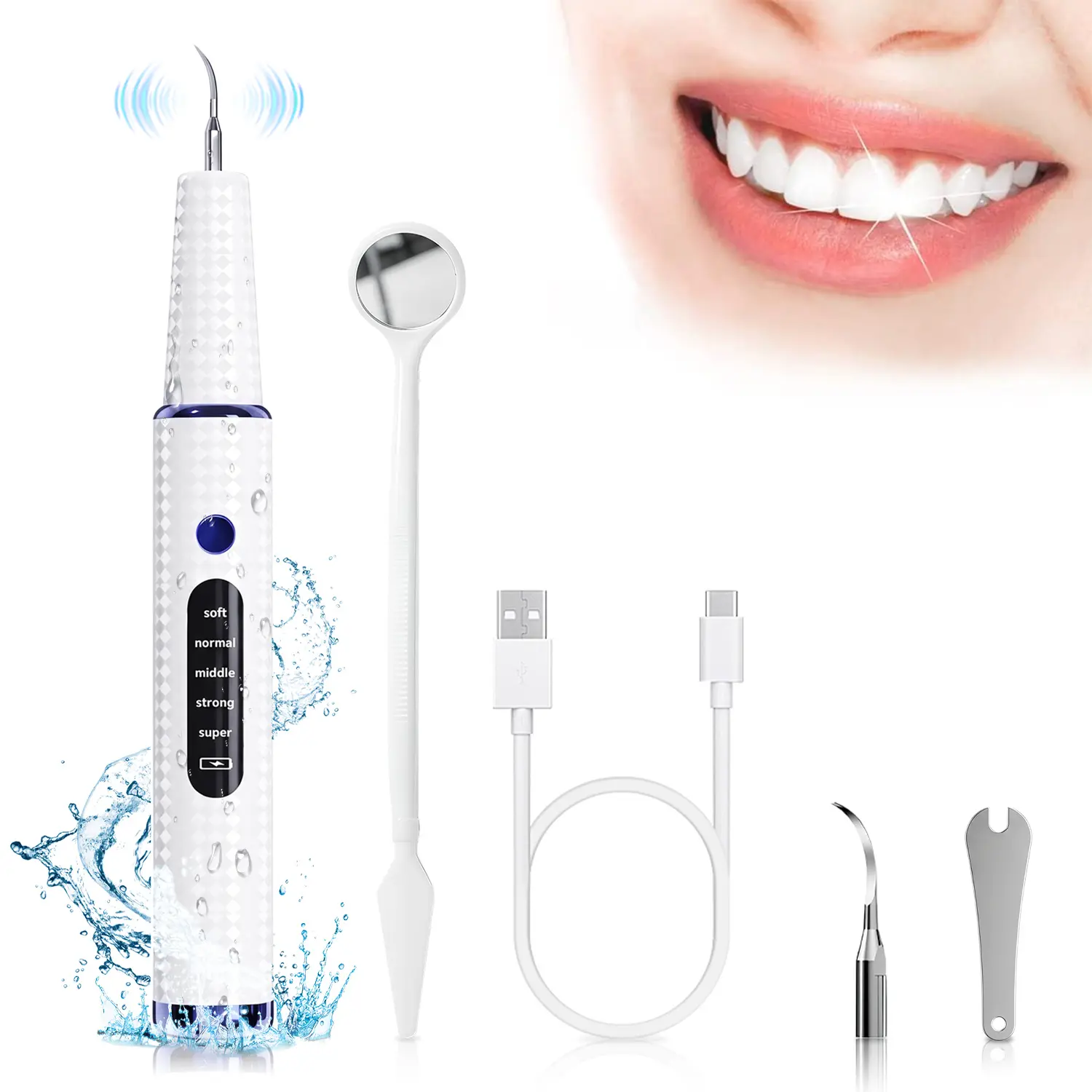 5-Level Ultrasonic Tooth Cleaner with LED – Waterproof Dental Plaque & Tartar Remover, Smoke & Stain Cleaning, Rechargeable Home Oral Care Tool
