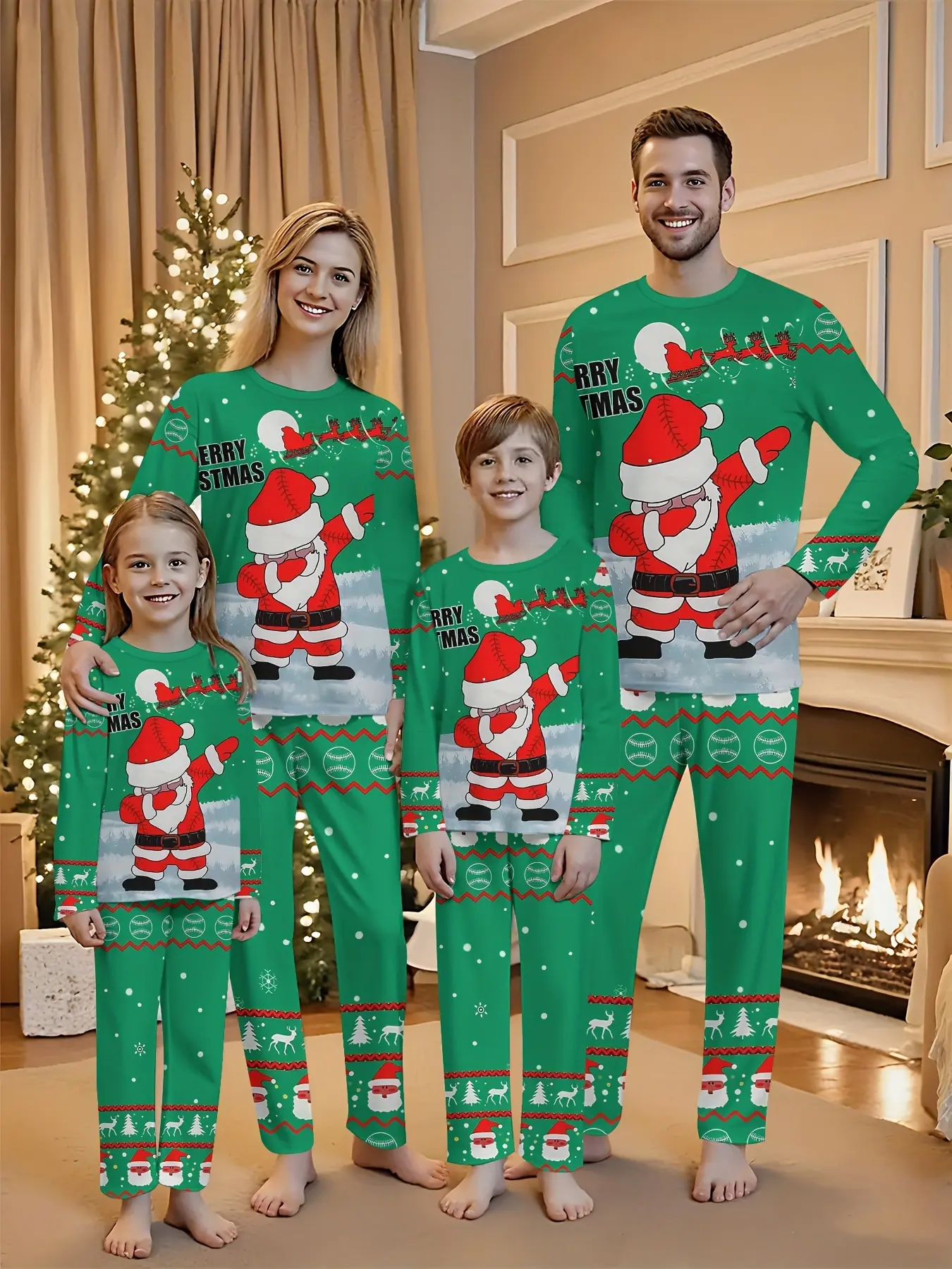 Christmas, practical personal clothing for multiple occasions, family gatherings, round neck, long-sleeved suits, Print, Christmas party suits, family suits, fashionable parent-child clothing