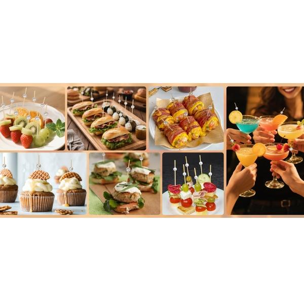 200 PCS White Pearl Cocktail Picks 4.7 Inch Bamboo Toothpicks for Appetizers, Drinks & Elegant Party Food Presentation