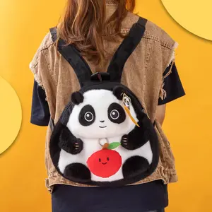 Panda Life Shop Duoduo Apple Backpack Crossbody Bag Adjustable Straps Plush Back Pack Chengdu Panda Base Souvenir Holiday Gift