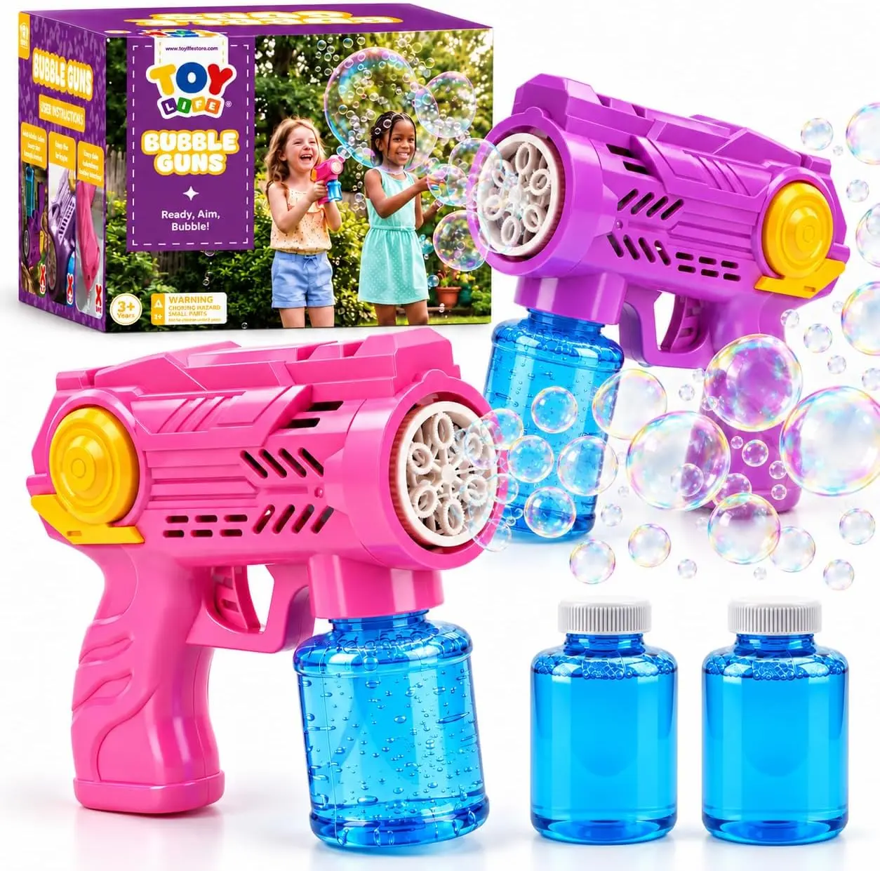 TOY LIFE 2 Pack Automatic Bubble Guns (10000+ Bubbles/Min) - Leakproof Bubble Blaster Machine for Kids, Christmas Stocking Stuffers Birthday Party Favors Toys for Boys Girls 3+