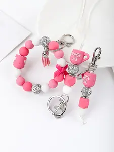 Silicone Beaded Wristband Keychain, Mini Tassel Key Chain, Perfect for Daily Wear, Nurse Appreciation Gift, Graduation Present