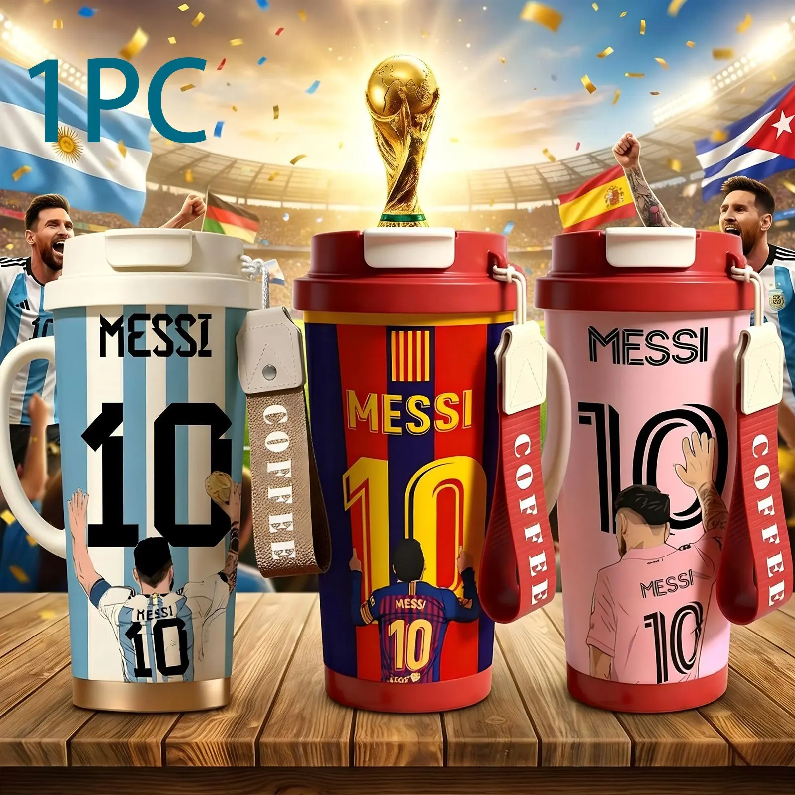 Vivacup 1Pc insulated mug Messi 10 Argentina vacuum cup, double wall stainless steel leak-proof travel tumbler, Leakproof Insulated Tumbler, for hot cold drinks, keeps warm 12 h/cold 24 h, 18oz soccer fan thermal mug, football lover gift