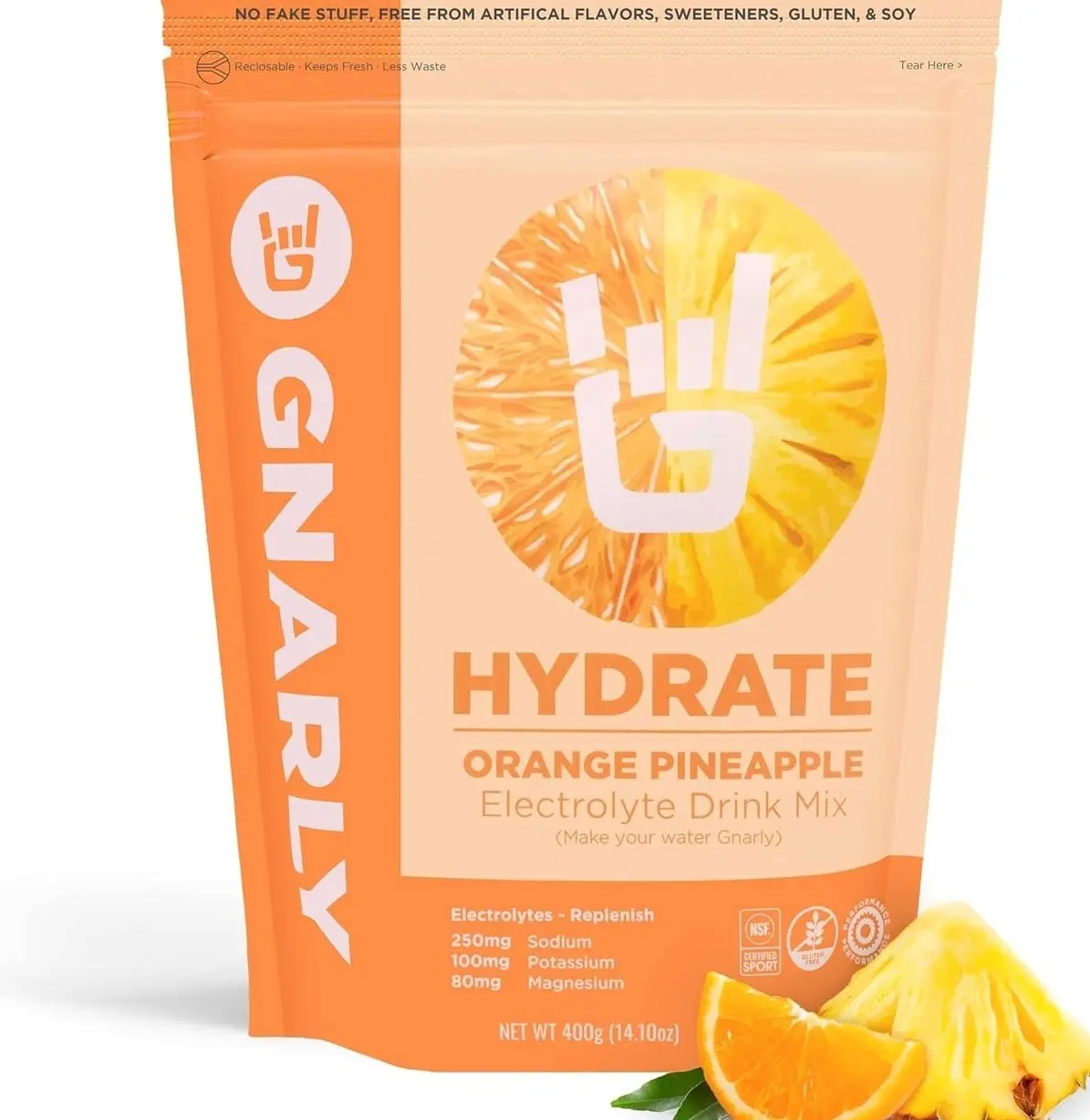 Gnarly Nutrition Hydrate Electrolyte Powder – Orange Pineapple Exercise Hydration Drink Mix – NSF Sport Certified – Electrolyte Solution, Performance & Recovery – Orange Pineapple, 14.10 oz