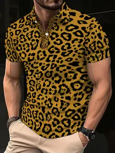 Men's Short Sleeve Polo Shirt Casual 3D Printed Golf Polo Shirts, Leopard Pattern, Sports Style, Summer Men's Short Sleeve Shirt
