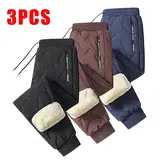 Winter cotton-blend fleece-lined drawstring joggers — three-piece set of winter street-style solid-color fashion sports casual pants suitable for cold-weather activities; drawstring sports pants, jogging pants,sohochic