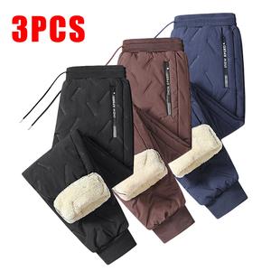 Men's 3-Pack Fleece-Lined Snow Pants with Drawstring Waistband for Winter Sports & Casual Wear Warm Cozy Versatile Menswear Trouser Beige Versatility
