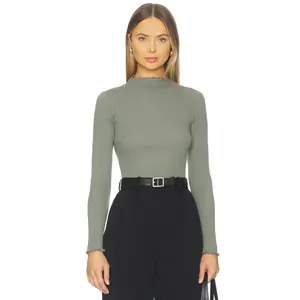 Nation Los Angeles Brenna Mock Neck Top in Castor Grey