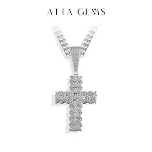 Classic Synthetic Moissanite Cross Necklace for Men Women Chain Hiphop Jewelry D VVS1 Charm Fine Jewelry N021