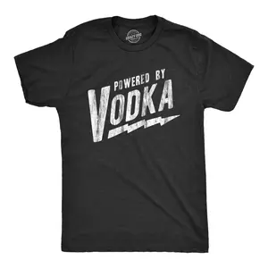 Mens Powered By Vodka T Shirt Funny Liquor Lovers Drinking Tee for Guys Mens Funny T Shirts Cool Vintage Fashion T-Shirt Gift Classic Menswear Liquor Apparel for Men Funny Drinking Short Sleeve Novelty Tees for Black -