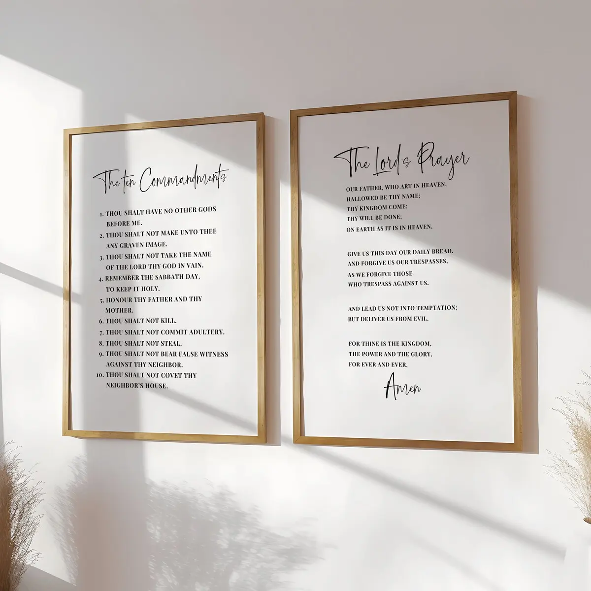 10 Commandments & Lord's Prayer Scripture Wall Art Set of 2, Christian Home Decor, Unframed, 5 size 8x12 to 27x40 inch
