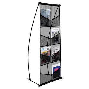 VEVOR Brochure Display Stand, 4-Tier 8 Pockets Mesh Literature Display Holder, Floor Standing Magazine Newspaper Catalog Rack, Lightweight & Portable with Carrying Bag for Shop Exhibitions Office