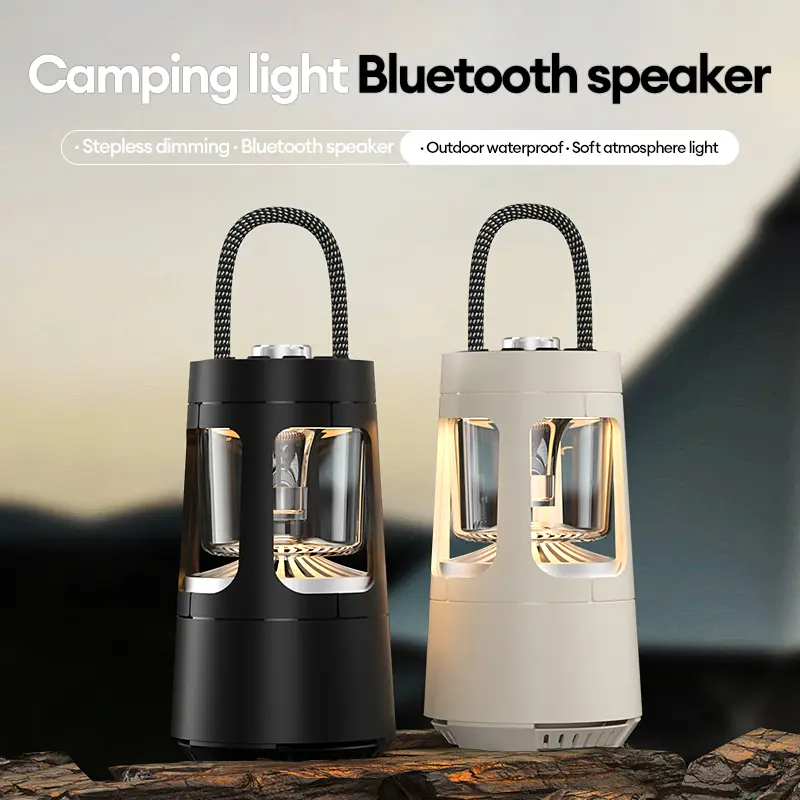PAXA QD08 Outdoor Camping Light With Bluetooth Speaker, Adjustable In Two Light Colors, IPX5 Waterproof,Can Be Hung Or Stand For Use,Dimmable Work Lights And Emergency Lightsing