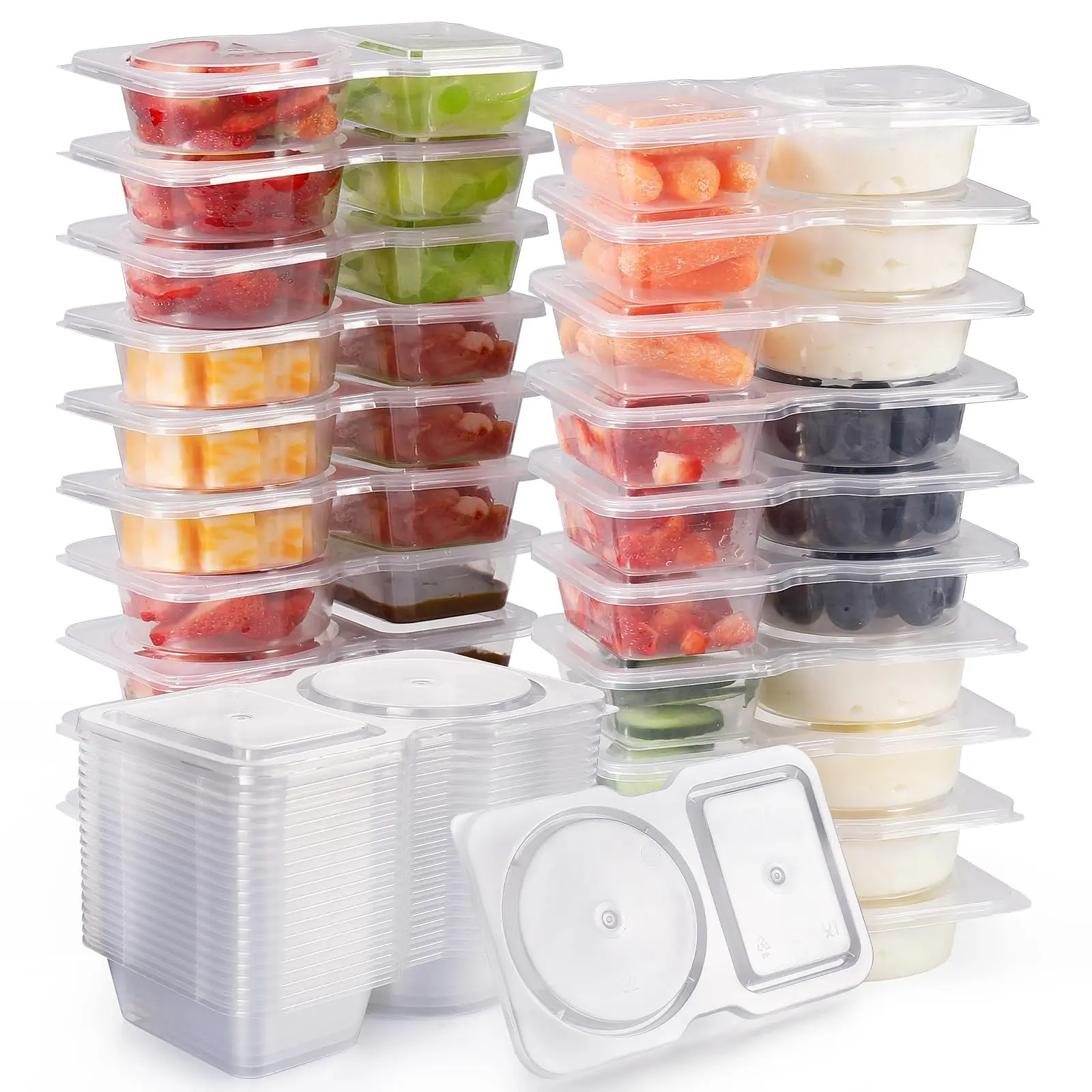 Reusable Snack Containers with Lids 20 Pcs - Double Compartment Snack Containers for On-the-Go Meals and Camping, Portion Control
