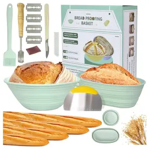 Silicone Bread Proofing Baskets for sourdough Set of 2, Banneton Sourdough Bread Baking Supplies, 9" Round & 10" Oval Sourdough Starter Kit, Collapsible Bread Bowls for Rising and Baking