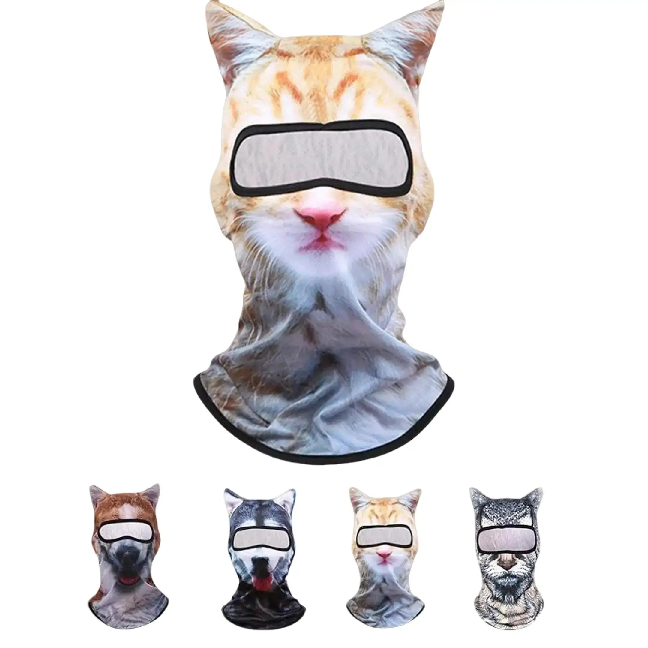 3D Cat Ear Ski Mask for Adults, Soft Polyester Face Cover with Cartoon Animal Print for Halloween & Music Festivals, Skiing, Raves, Windproof Face Mask, Skin-Friendly