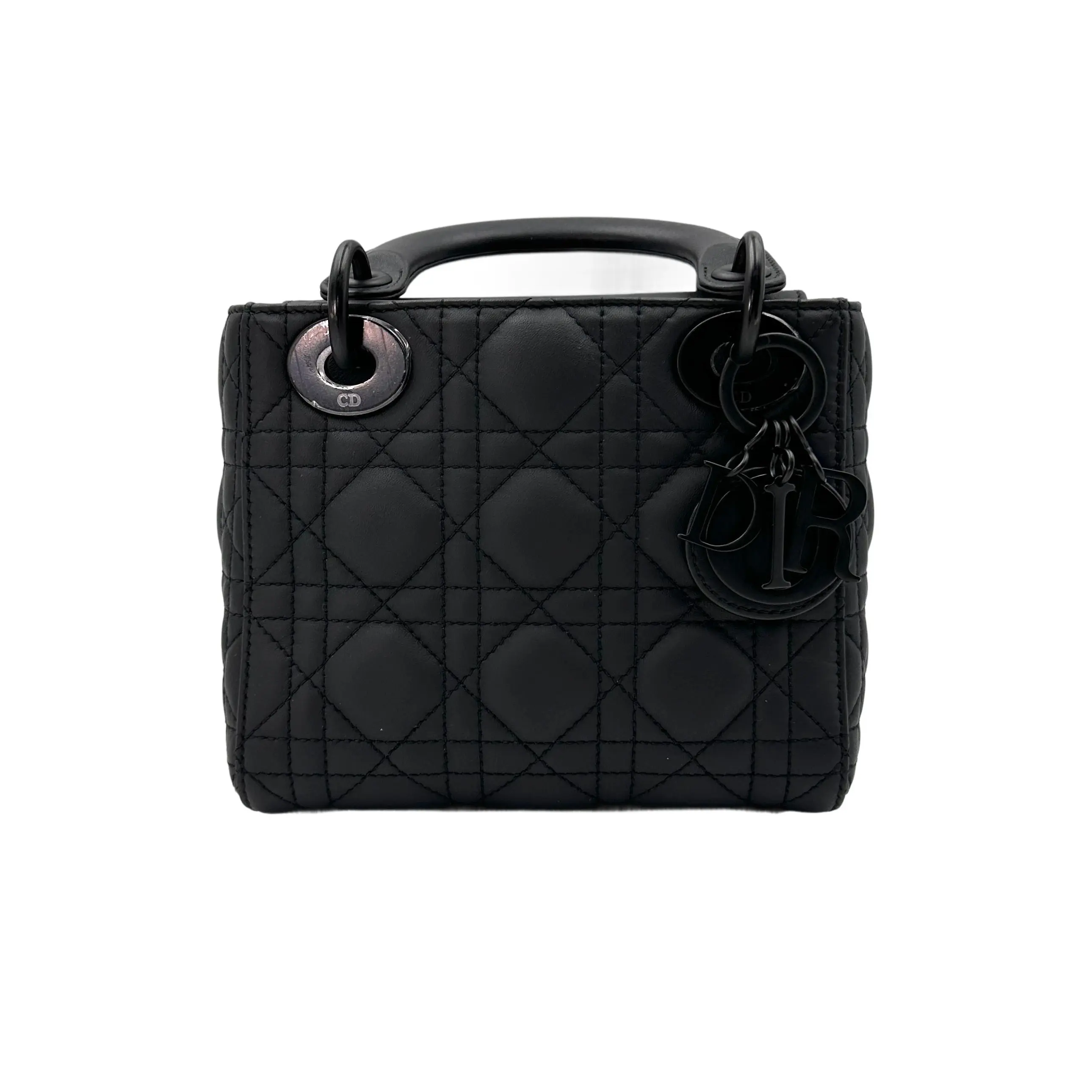 Pre-owned Dior Cannage Leather Crossbody Bags Mini Lady Black Ultramatte Handle Bag DR762